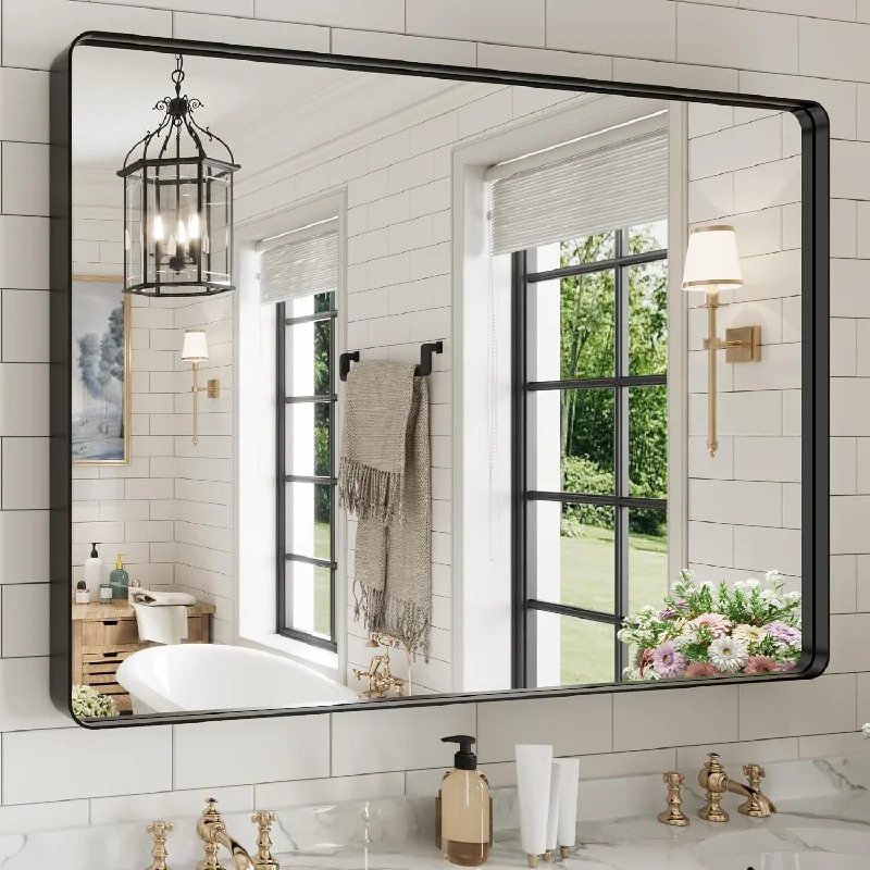 WEER Black Bathroom Mirror for Wall, 48X40 Inch Matte Black Mirror - $180