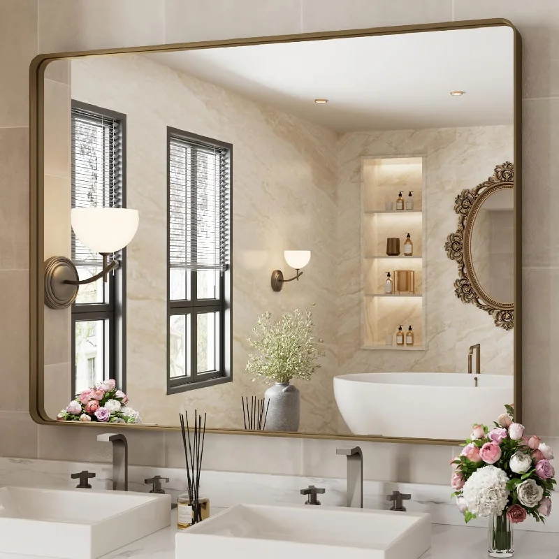 WEER Bronze Bathroom Mirror 48x36 Inch, Farmhouse Oil Rubbed Bronze Mirror for Wall - $180