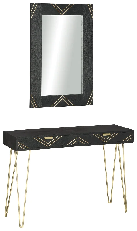 Coramont A4000212 BlackGold Finish Console Table wMirror 2CN