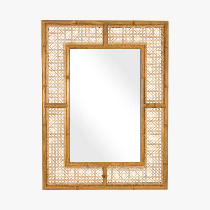 Palm Woven Cane Mirror