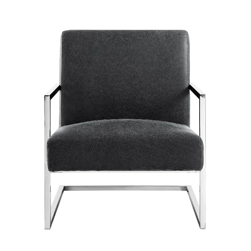 27" Charcoal And Silver Faux leather Arm Chair