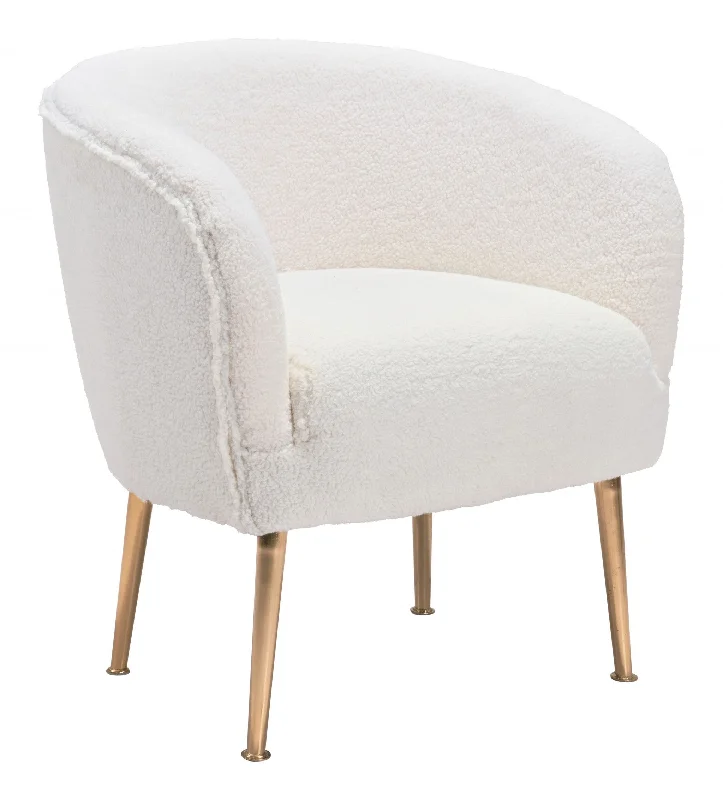 29" Beige And Gold Sherpa Arm Chair