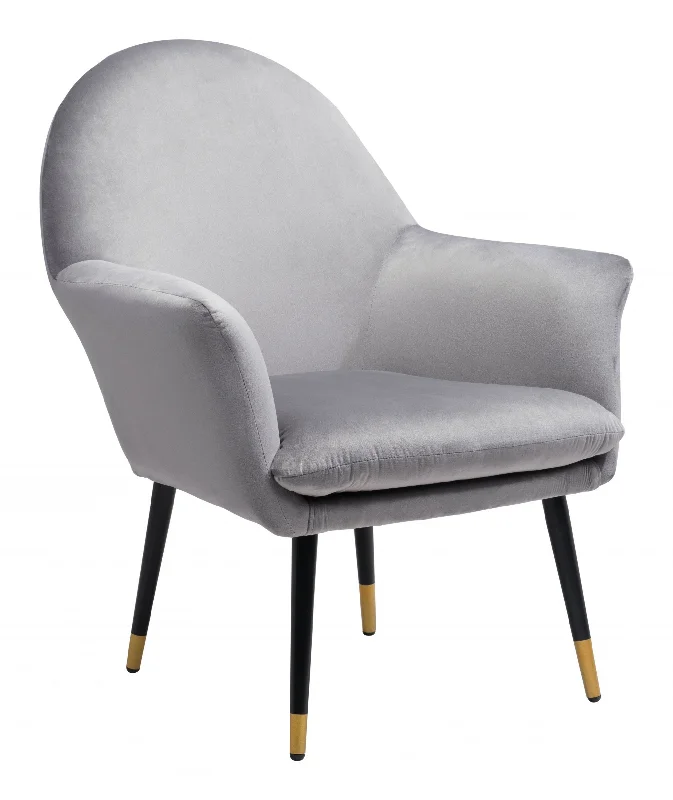 30" Gray And Black and Gold Velvet Arm Chair