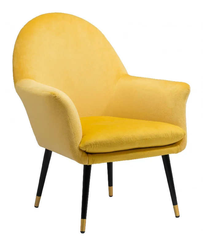 30" Yellow And Black and Gold Velvet Arm Chair