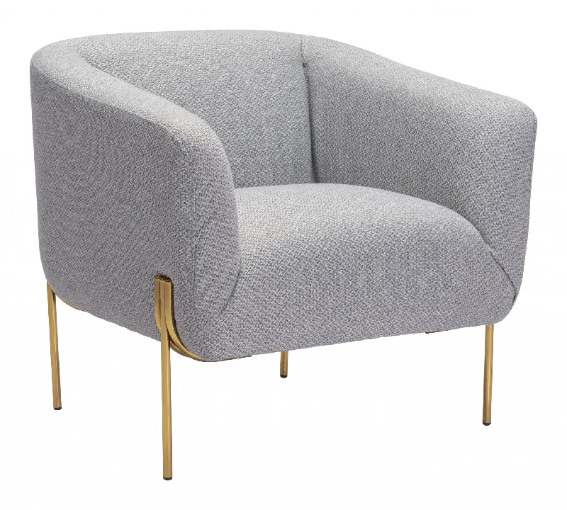 31" Gray And Gold Fabric Arm Chair