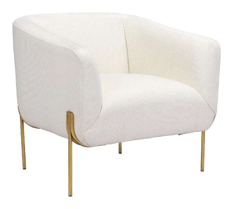 31" Ivory And Gold Fabric Arm Chair