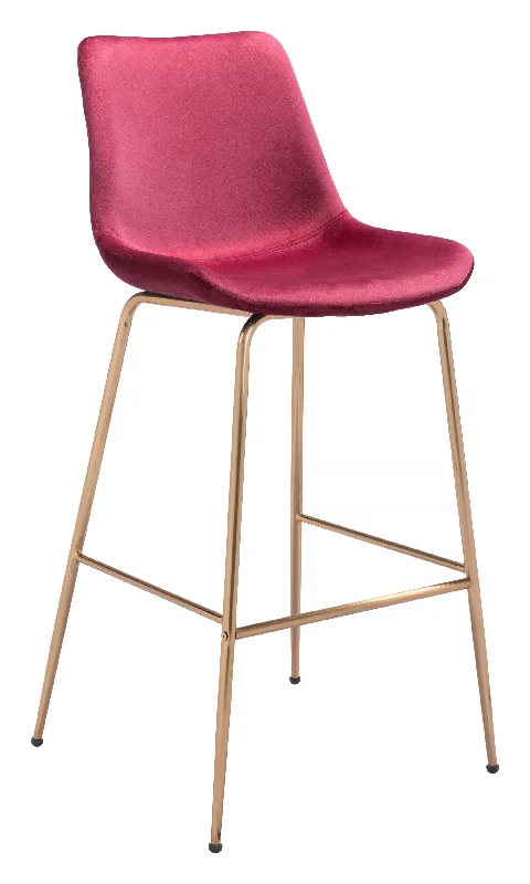 31" Red And Copper Steel Low Back Bar Height Bar Chair