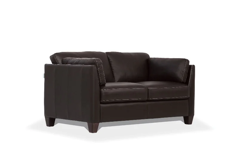 59" Chocolate And Brown Leather Loveseat