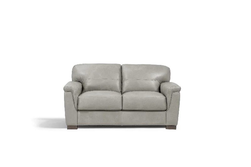 67" Gray And Brown Leather Loveseat