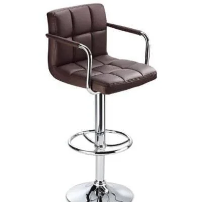 Backrest + Armrest Chrome Faux Leather Breakfast Bar stool Swivel - Brown