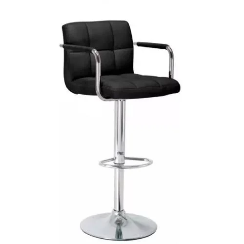 Backrest + Armrest Chrome Faux Leather Breakfast Bar stool Swivel - Black