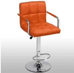 Backrest + Armrest Chrome Faux Leather Breakfast Barstool Swivel - Orange