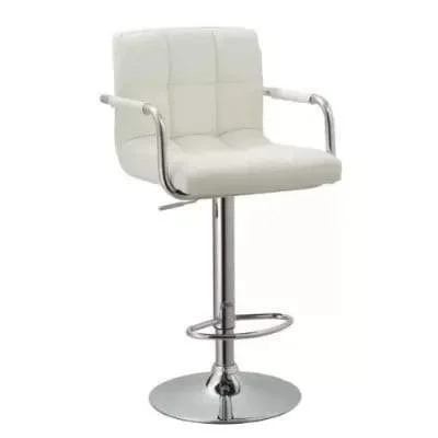 Backrest + Armrest Chrome Faux Leather Breakfast Barstool Swivel - White