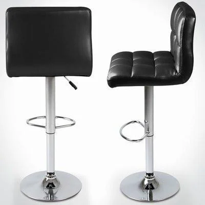 Backrest Chrome Faux Leather Kitchen Breakfast Barstool Swivel - Black