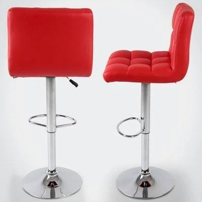 Backrest Chrome Faux Leather Kitchen Breakfast Barstool Swivel - Red