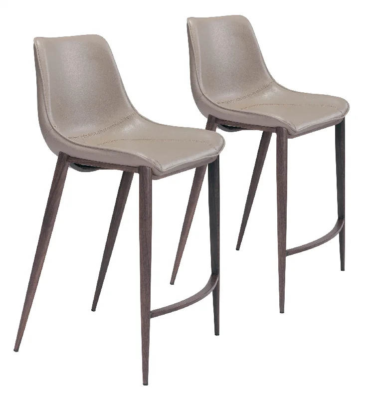 Set of Two 26 " Gray And Brown Steel Low Back Counter Height Bar Chairs