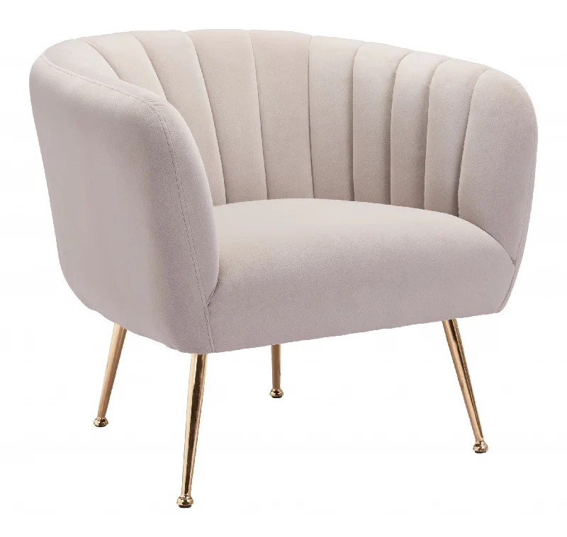 30" Ivory And Gold Fabric Tufted Club Chair