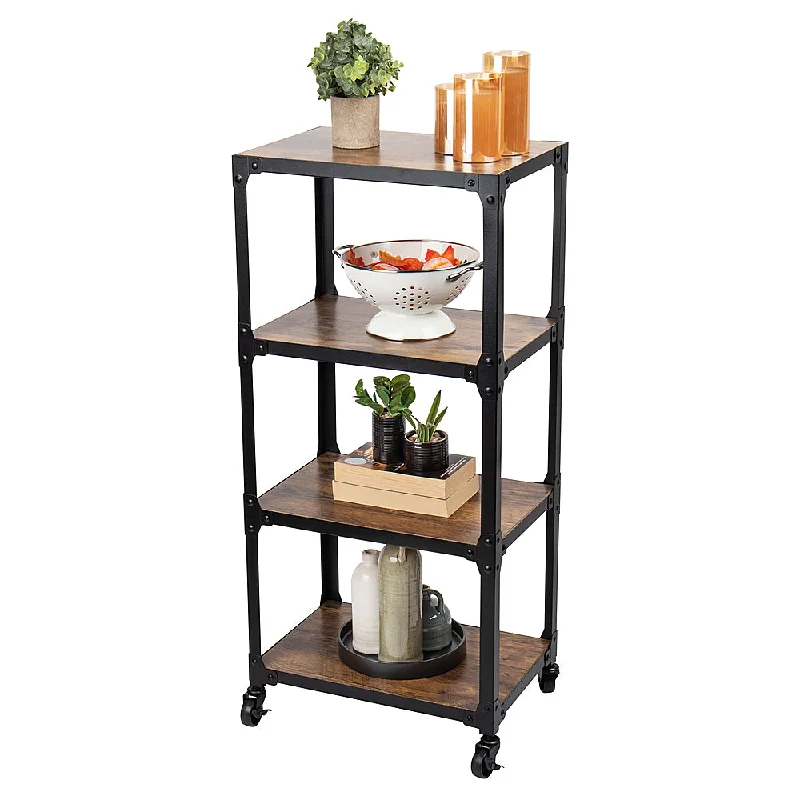 Mind Reader - 4 Tier Rolling Bar Cart Kitchen Microwave Cart Island On Wheels