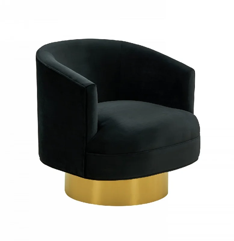 31" Black And Gold Velvet Barrel Chair