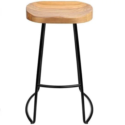 Retro Barstools Wood Seat Metal Legs