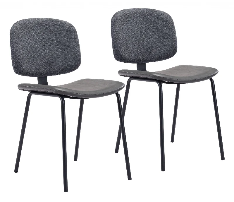 Set of Two Gray And Black Upholstered Faux Leather Open Back Dining Side Chairs