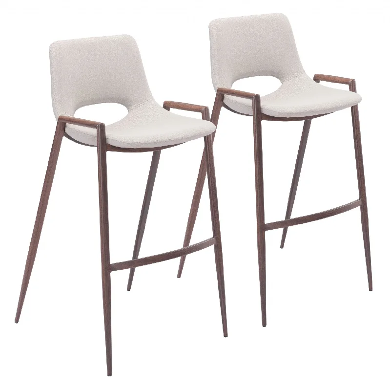 Set of Two 29 " Beige And Brown Steel Low Back Bar Height Bar Chairs