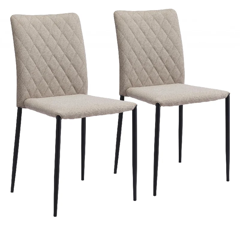 Set of Two Beige And Black Upholstered Fabric Dining Side Chairs