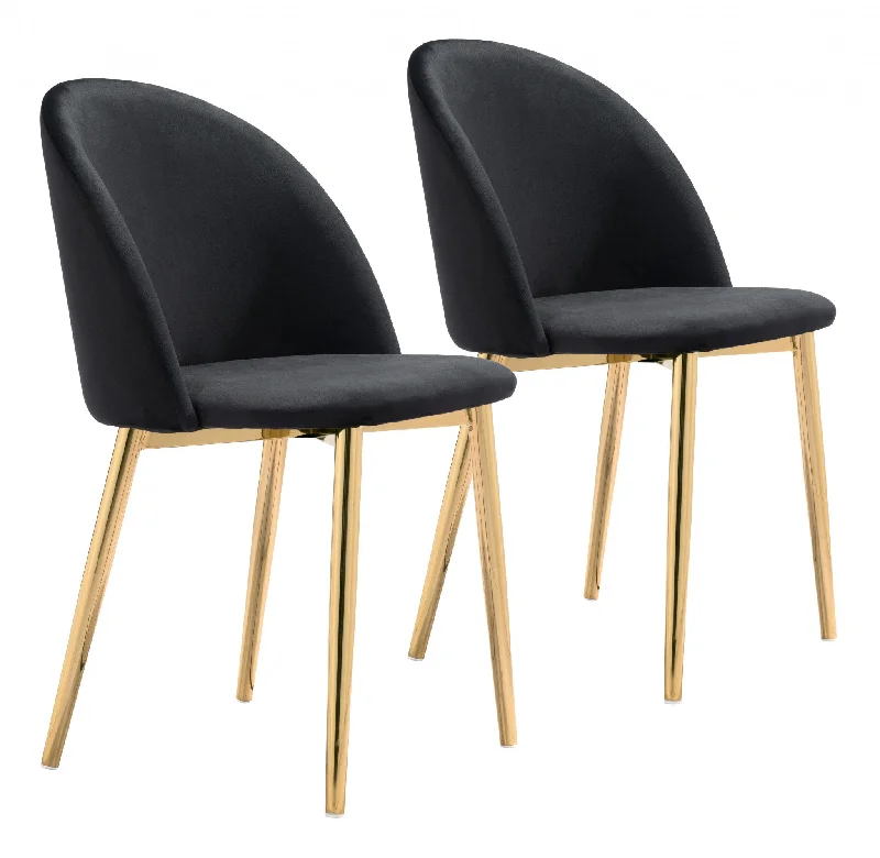 Set of Two Black And Gold Upholstered Polyester Dining Side chairs