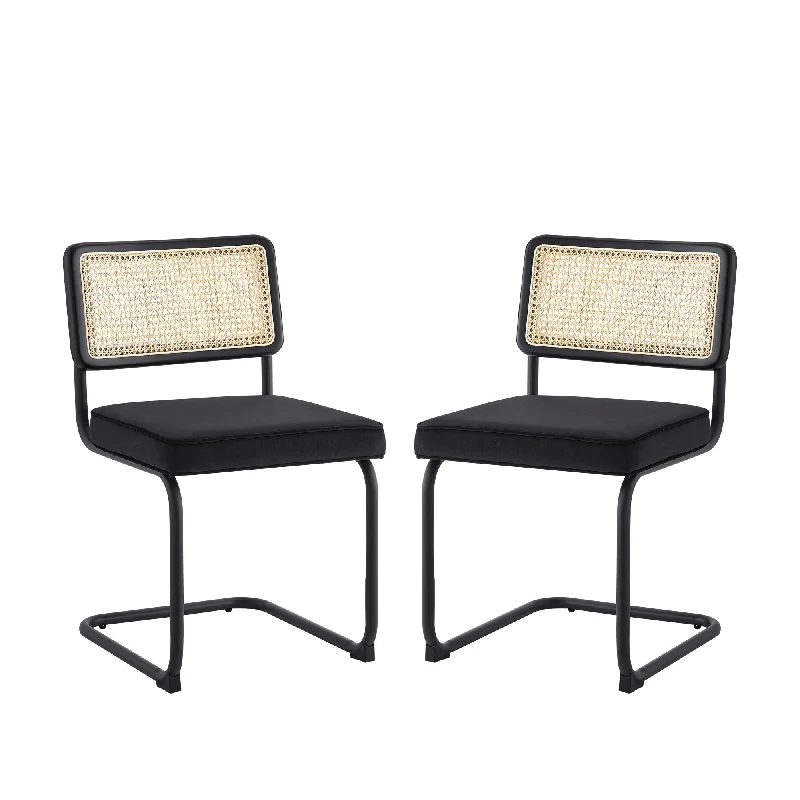 Set of Two Black Upholstered Velvet Dining Side Chairs