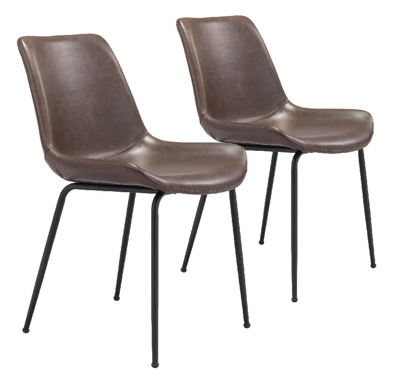 Set of Two Brown And Black Upholstered Faux Leather Dining Side Chairs