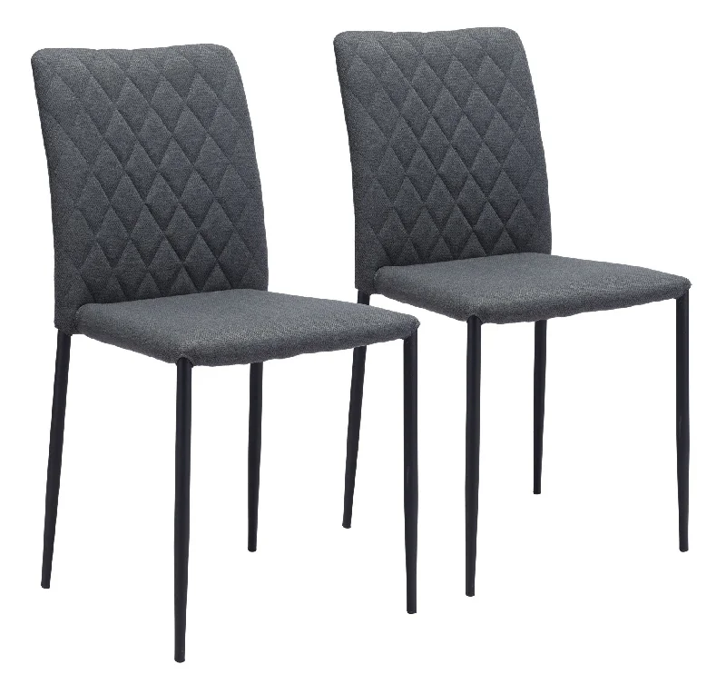 Set of Two Gray And Black Upholstered Fabric Dining Side Chairs