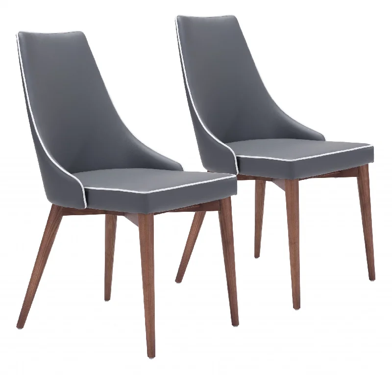 Set of Two Gray And Brown Upholstered Faux Leather Windsor Back Dining Side Chairs