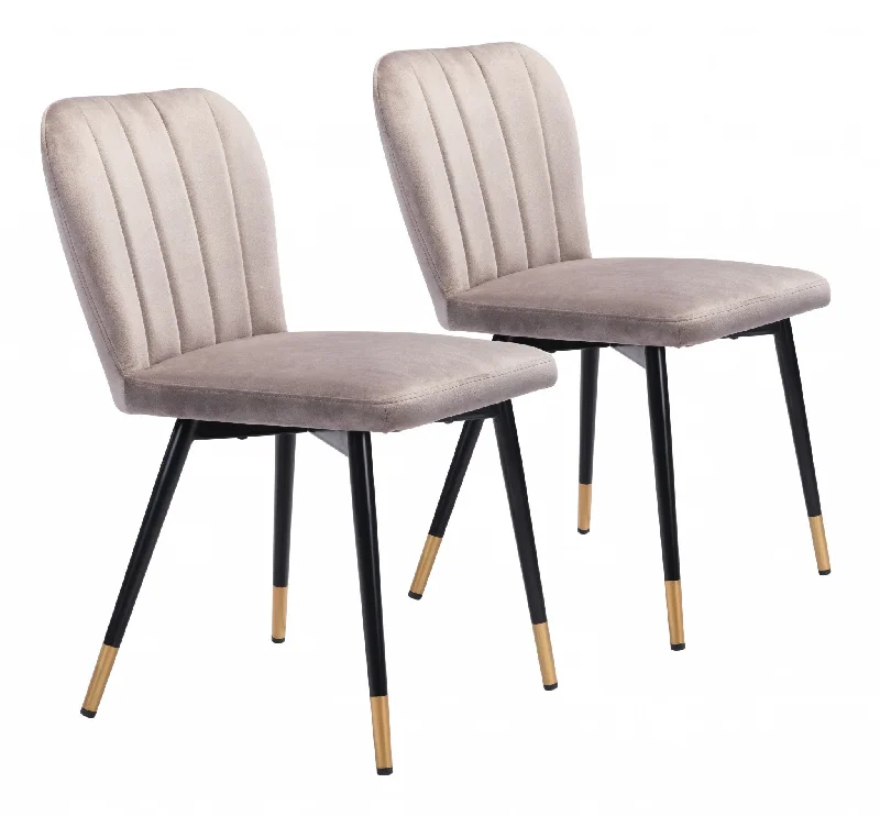 Set of Two Gray And Black Upholstered Fabric Dining Side Chairs