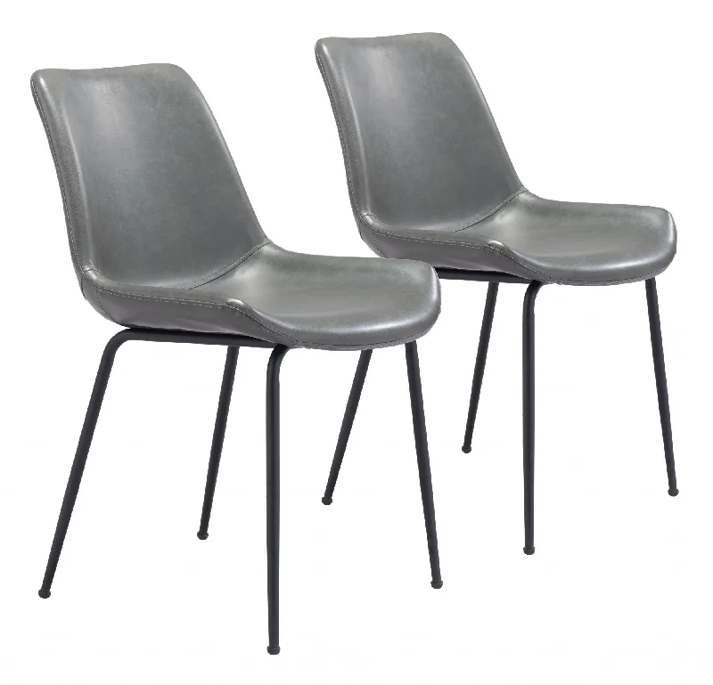 Set of Two Gray And Black Upholstered Faux Leather Dining Side Chairs