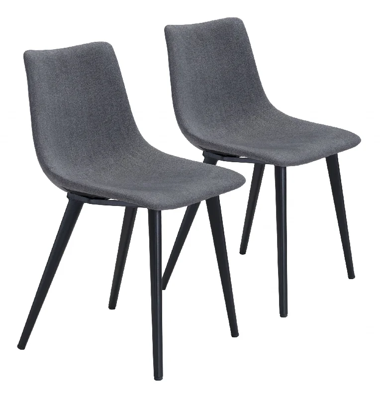 Set of Two Gray And Black Upholstered Fabric Dining Side Chairs