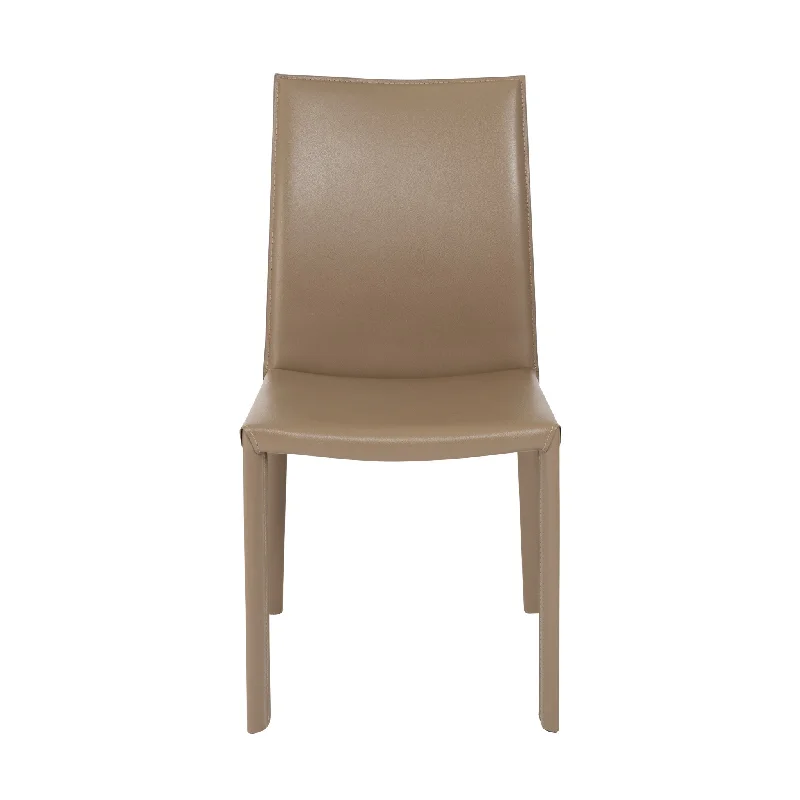 Set of Two Taupe Upholstered Leather Dining Side Chairs