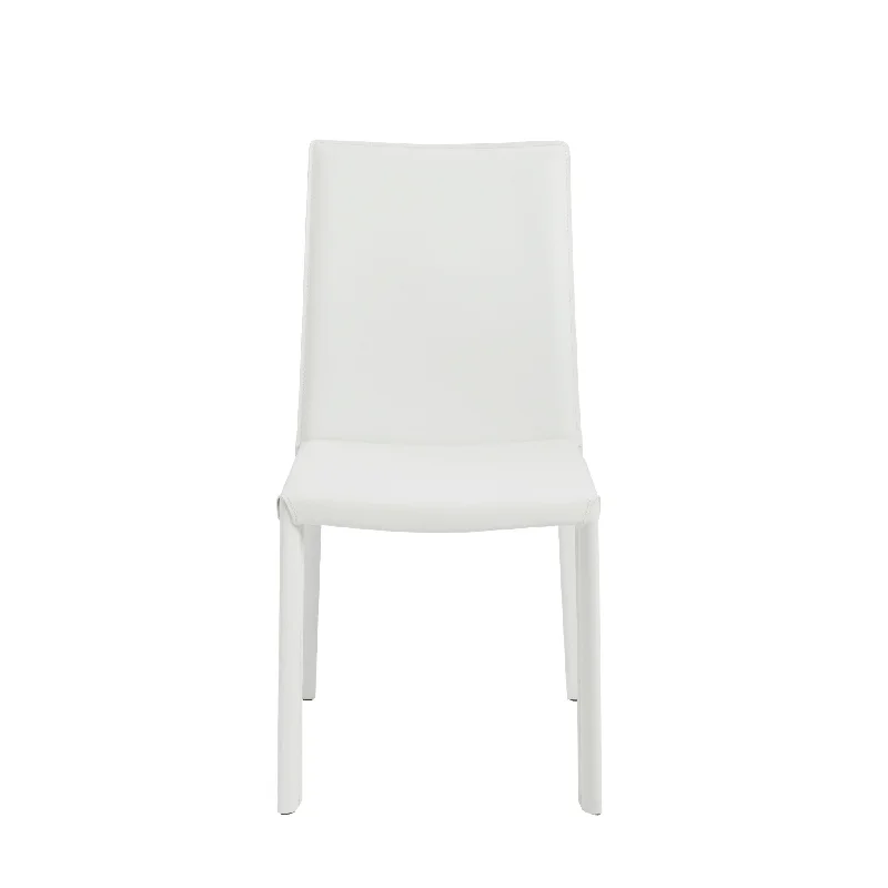 Set of Two White Upholstered Leather Dining Side Chairs