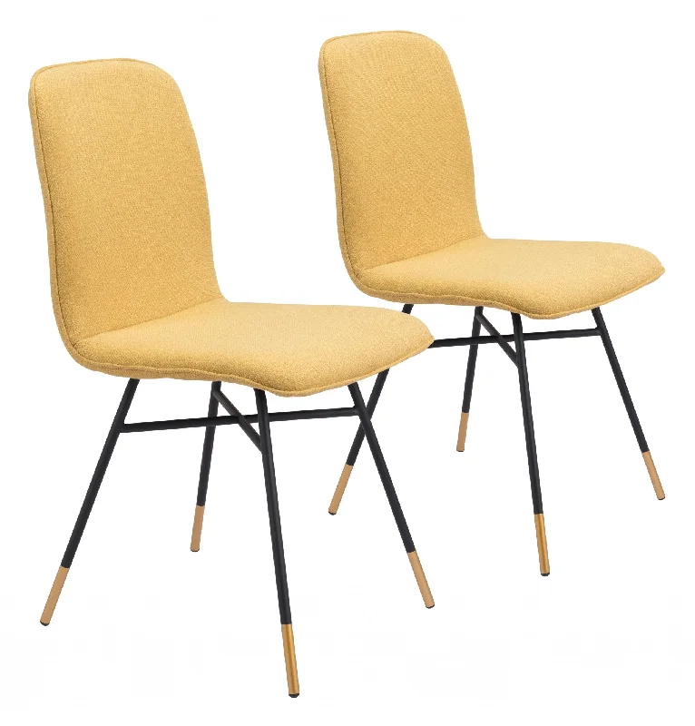 Set of Two Yellow And Black Upholstered Fabric Dining Side Chairs