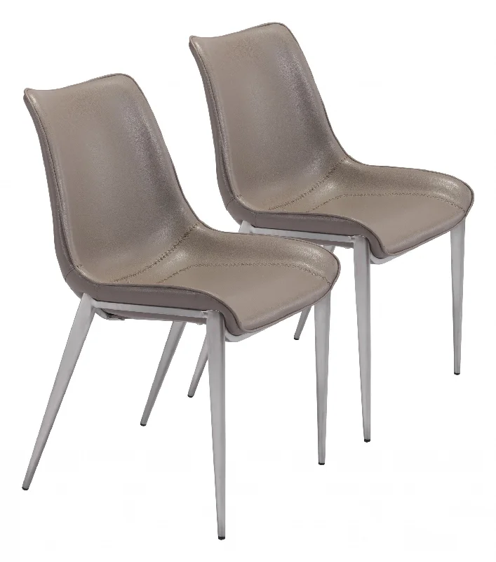 Set of Two Gray And Silver Upholstered Faux Leather Dining Side Chairs